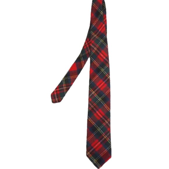 Vintage Pendleton Neck Tie Red Blue Green Plaid Flannel 100% Virgin Wool Tartan - Picture 1 of 5